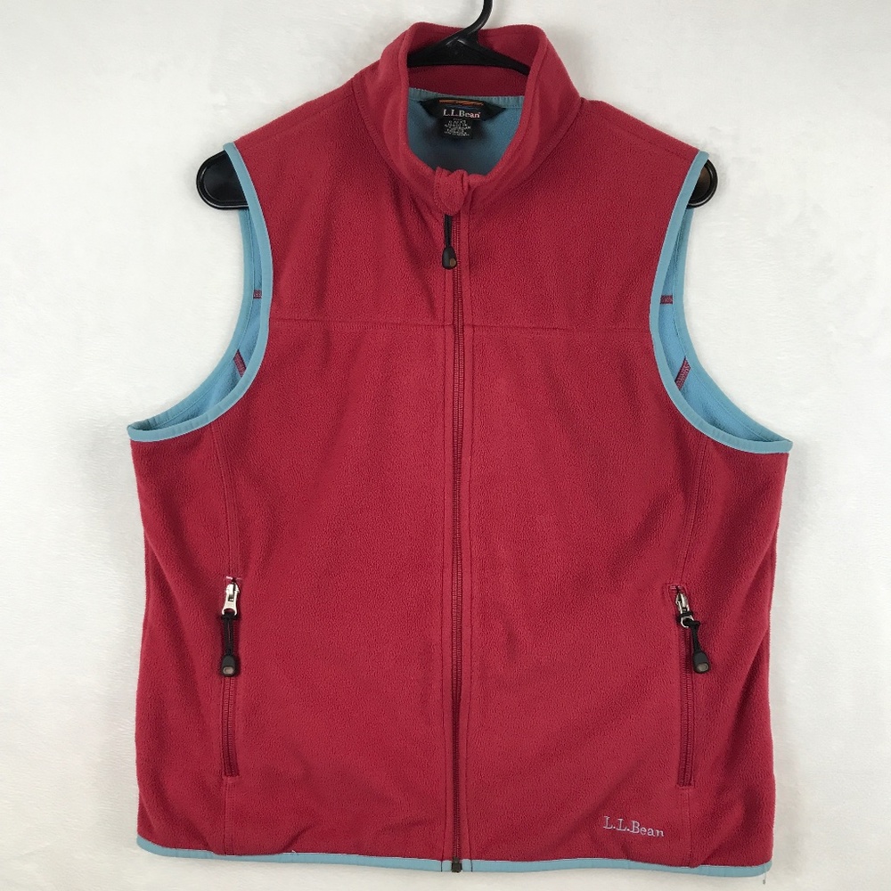 LL Bean Fleece Vest Womens Size Medium Red Polartec Full Zip Pockets Mock Neck